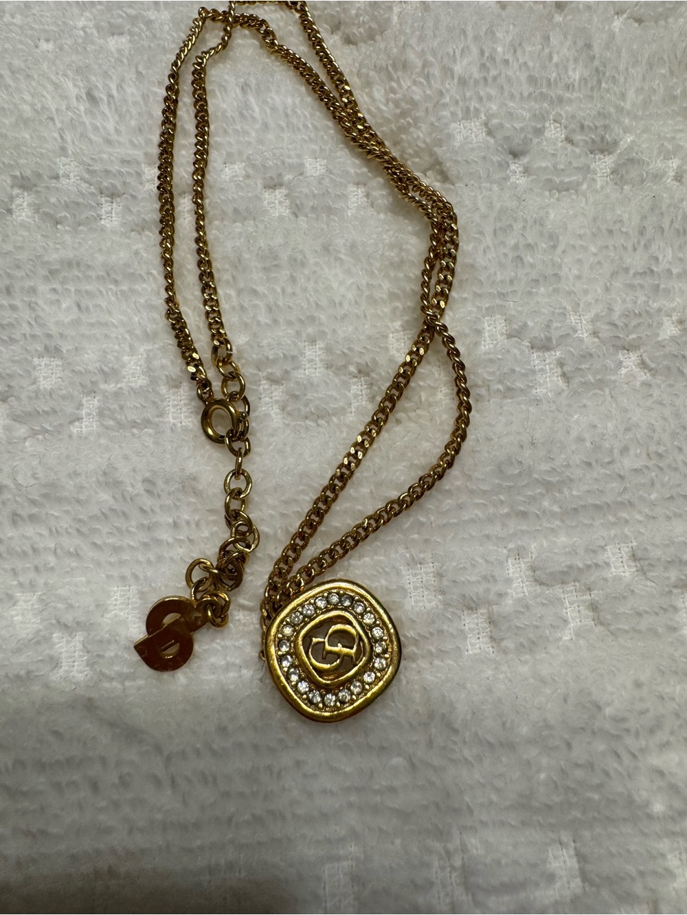 Dior Gold-Tone Crystal Medallion Necklace